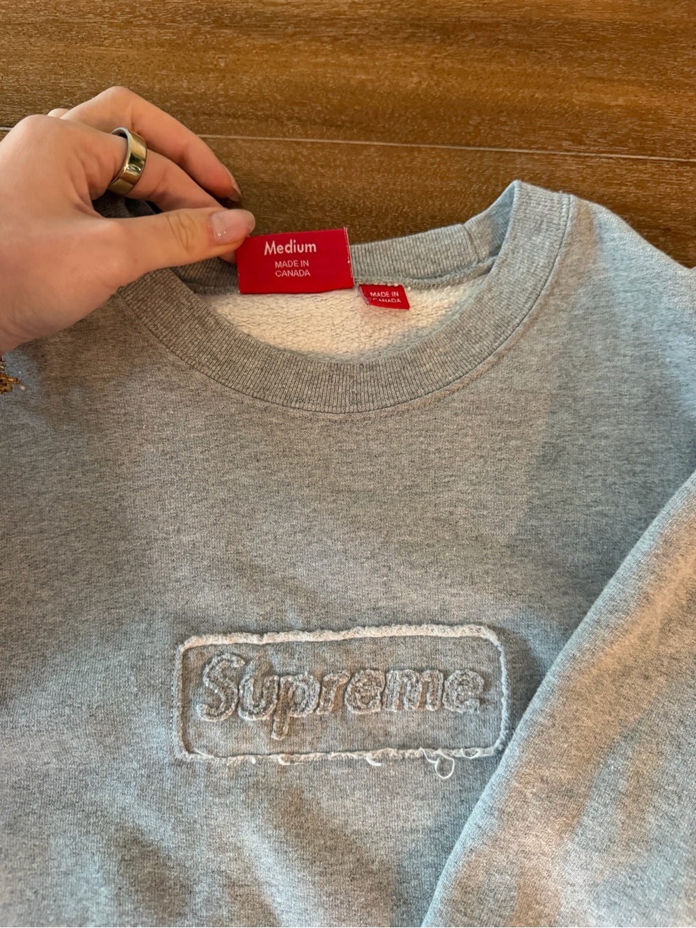 Supreme Gray Embroidered Box Logo Crewneck - Gem